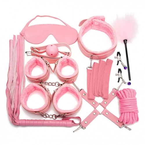 Đồ chơi bạo dâm nhiều món da mịn, lông mềm cực hot màu hồng
